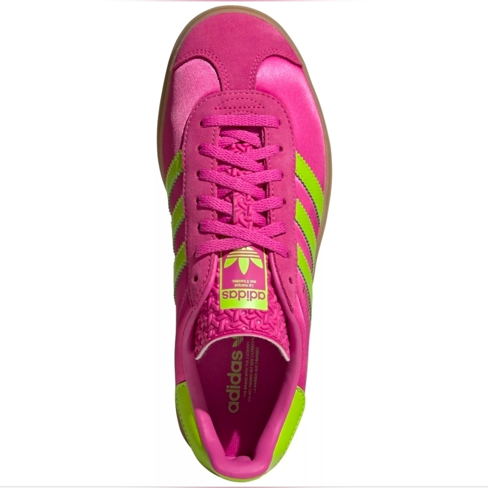 ADIDAS GAZELLE Bold Platform Sneakers W 10 11 RARE Pink Green Satin Trainers Gum - Picture 5 of 16